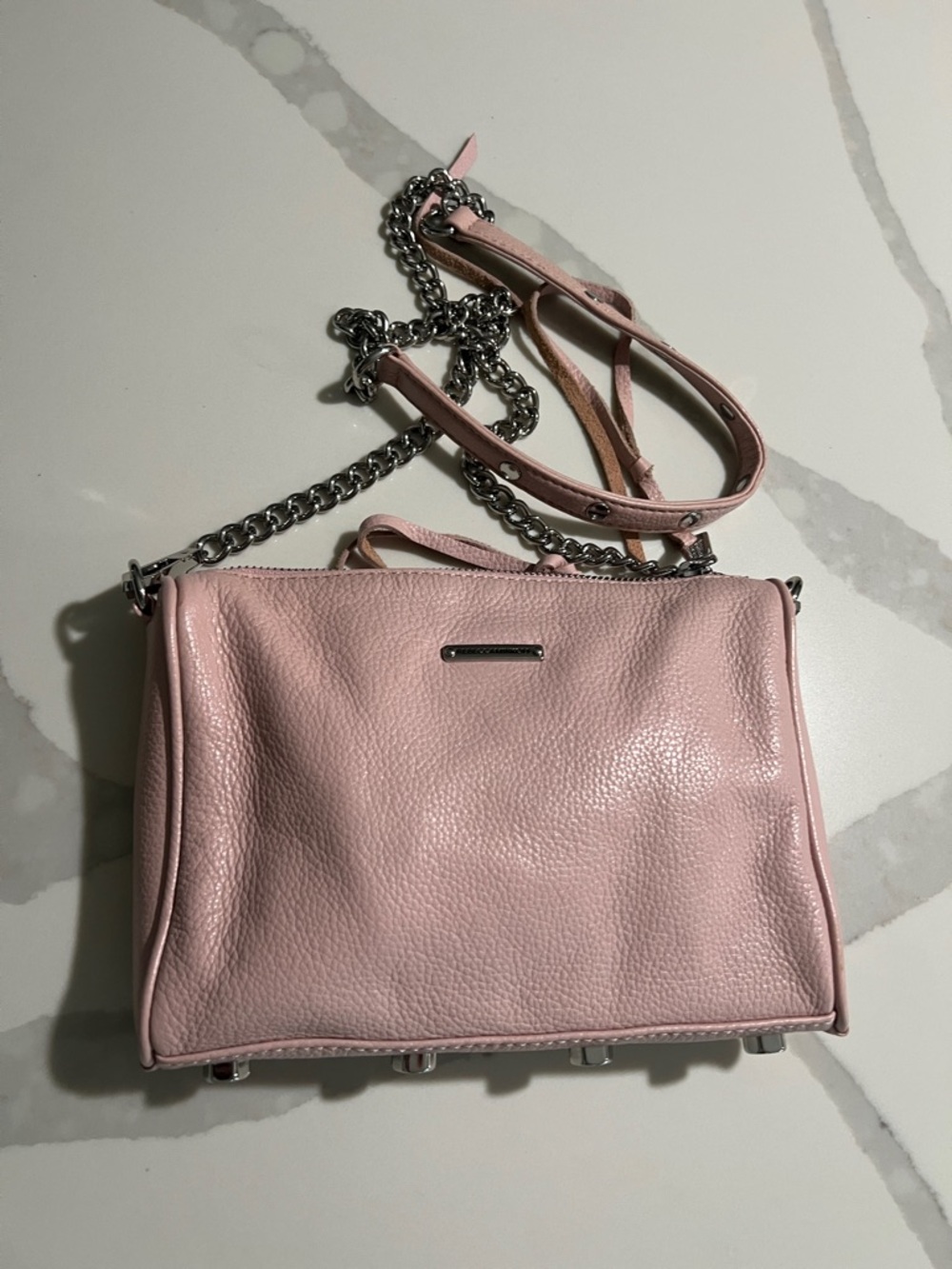 Rebecca Minkoff Mini 5-Zip Crossbody Bag Pink Rosewood Leather Chain Strap